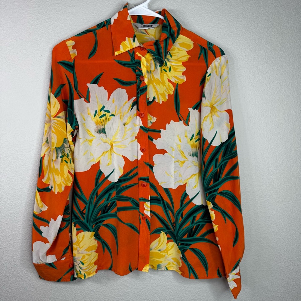 Tucker Orange Floral Button-Up Blouse